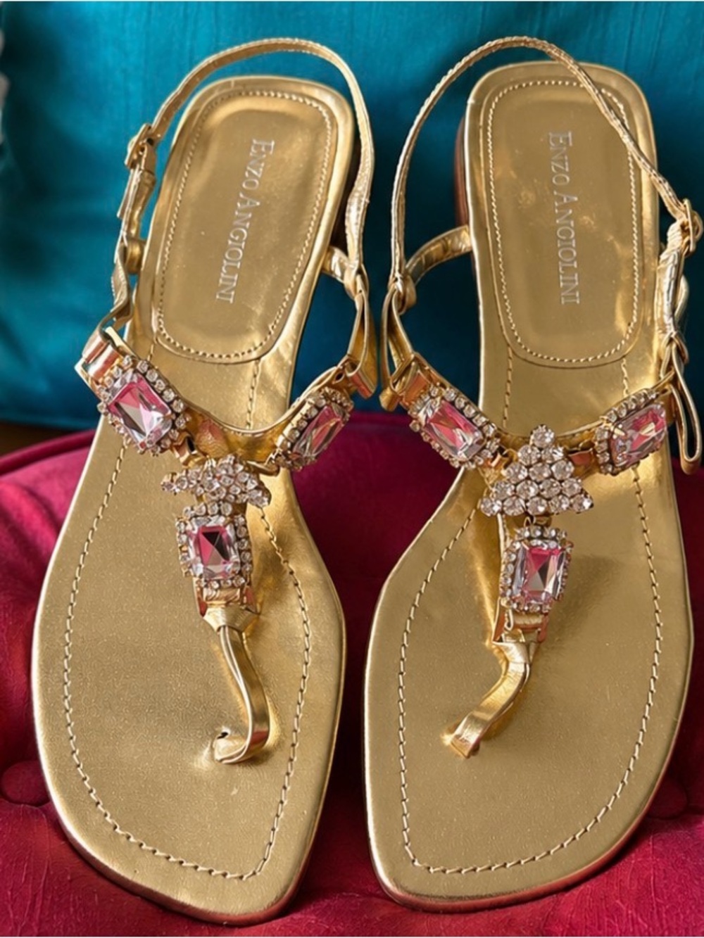 Enzo Angiolini Gold Jeweled Thong Sandals